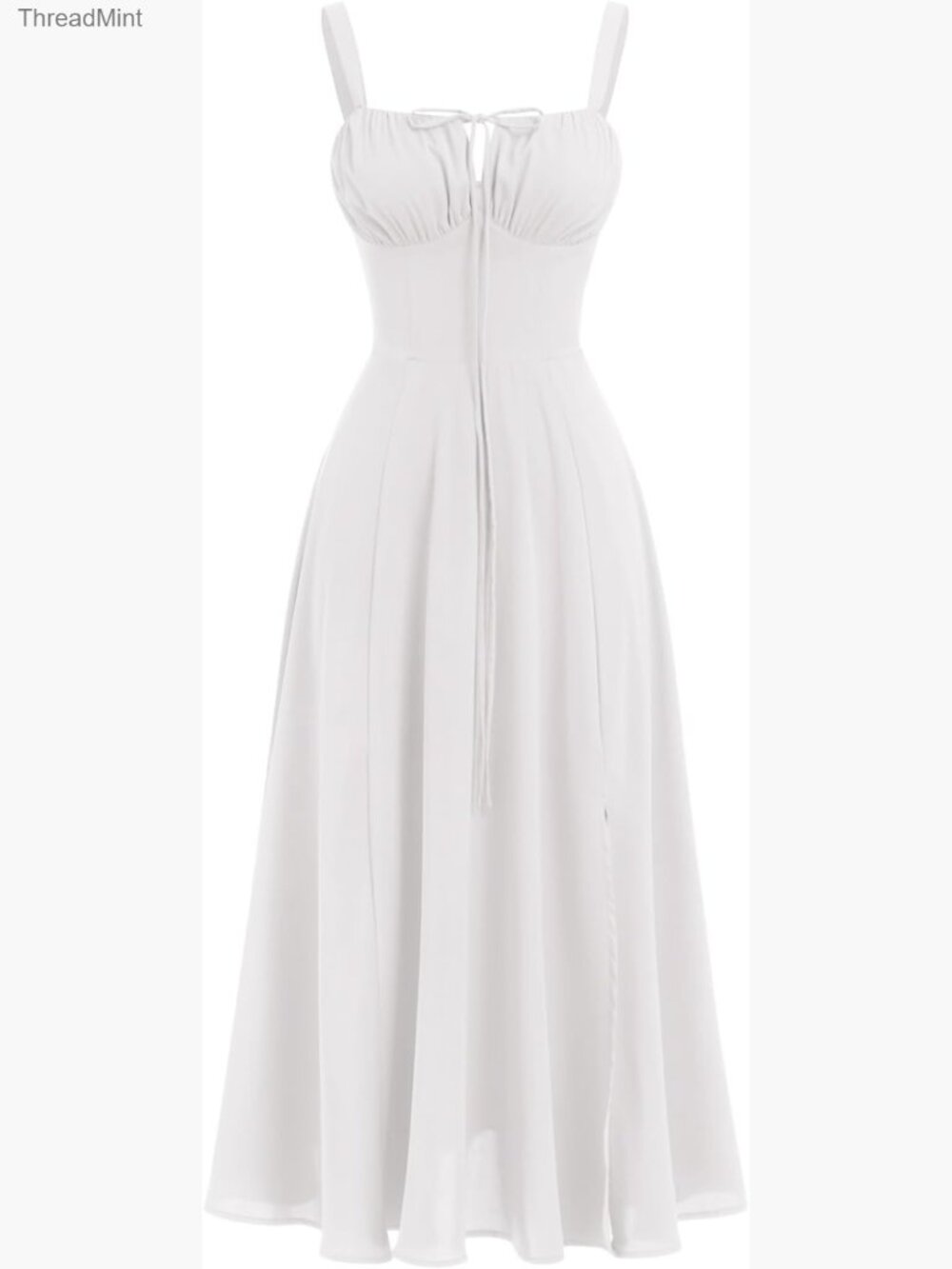 Floral Corset Midi Dress Spaghetti Strap A-Line Split Lace Up Summer Boho